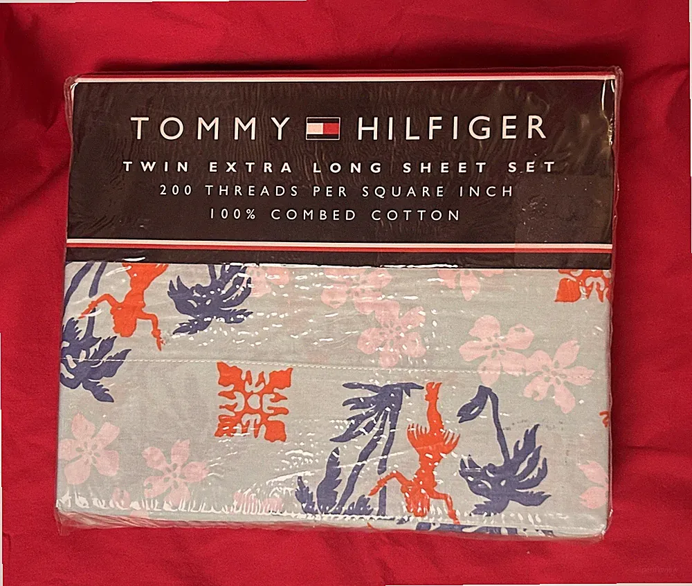 NEW~3pc TWIN XL Sheet Set~Tommy Hilfiger Kona Aqua Blue extra long~100% cotton