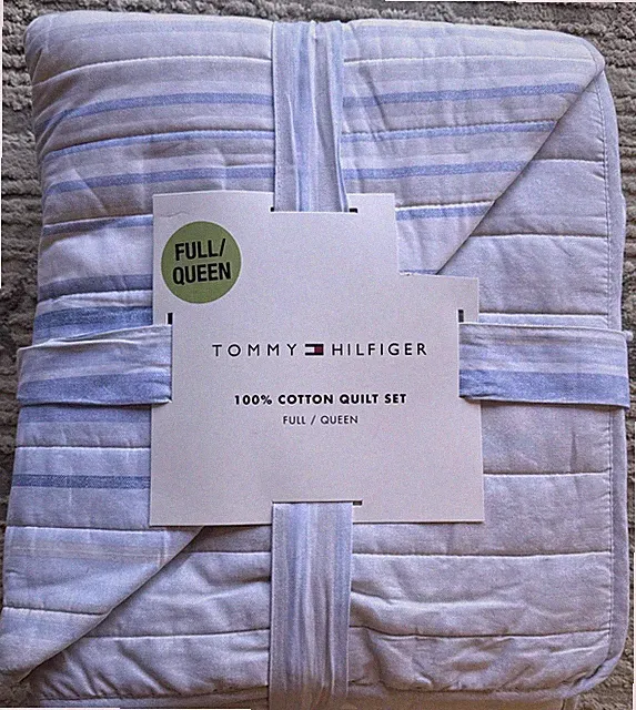 New Tommy Hilfiger BLUE WHITE STRIPE FULL/QUEEN Comforter Set 3pc