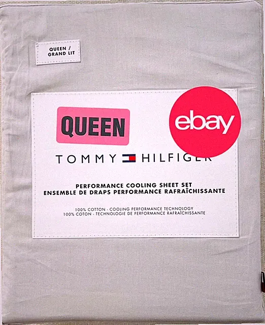 NEW TOMMY HILFIGER HOME PERFORMANCE COOLING QUEEN SHEET SET 100% COTTON LT. GREY