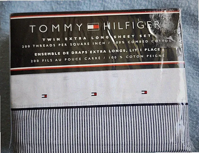 NIP Tommy Hilfiger White Blue Red Striped Easy Care Twin XL Sheet Set 3pc