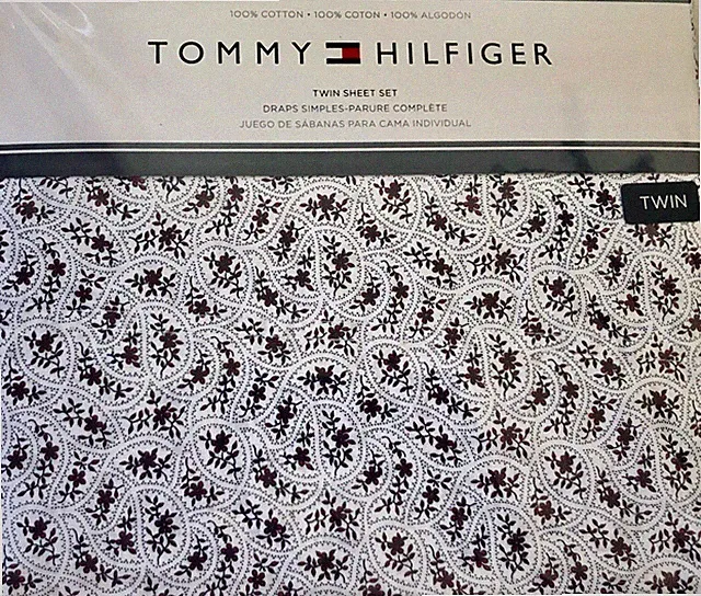 NWT Tommy Hilfiger Red White Scallop Scramble Twin Sheet Set 3-Pc 100% Cotton