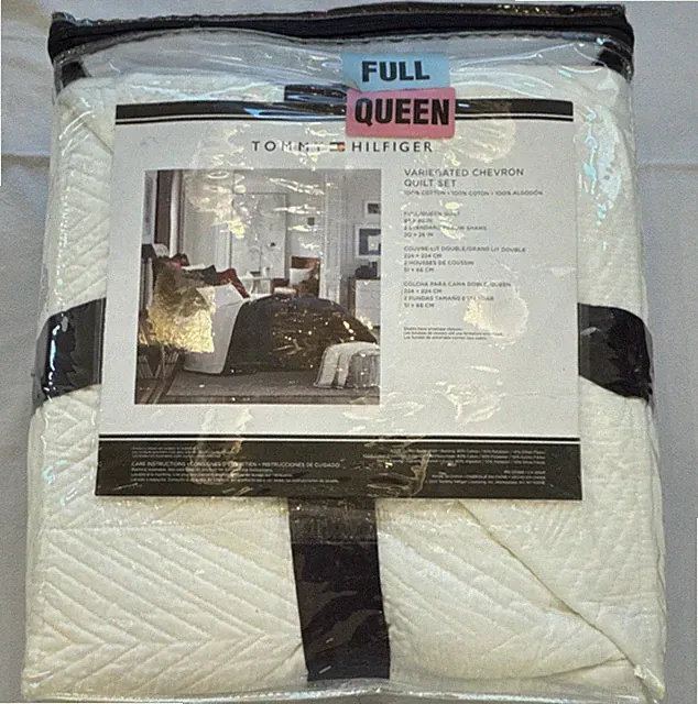 PRICE ROMOTommy Hilfiger Chevron Quilt Set Full/Queen 100% Cotton White w/ Shams