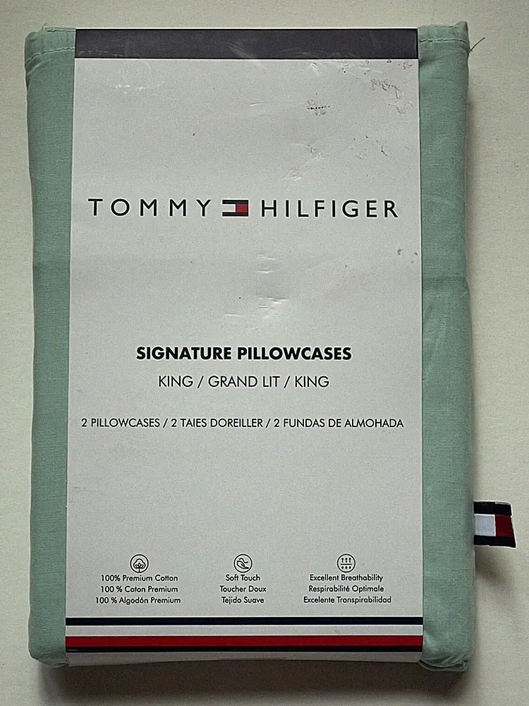 RARE! New *TOMMY HILFIGER Signature ~KING PILLOWCASES Turquoise BLUE $82