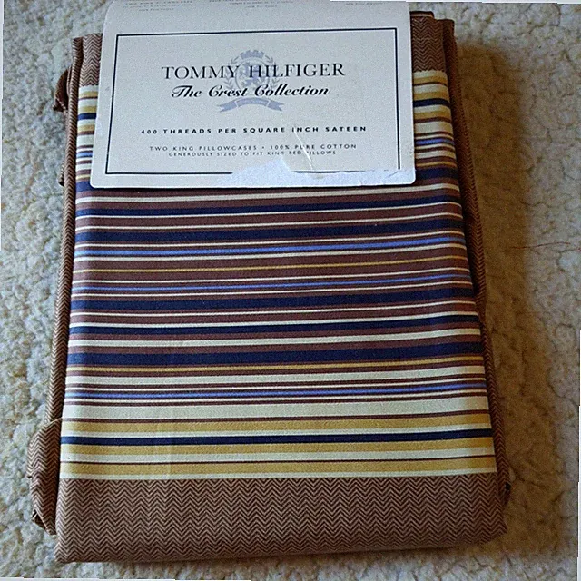 RARE Tommy Hilfiger Beekman Place Brown Cotton Sateen King Pillowcases NIP Italy