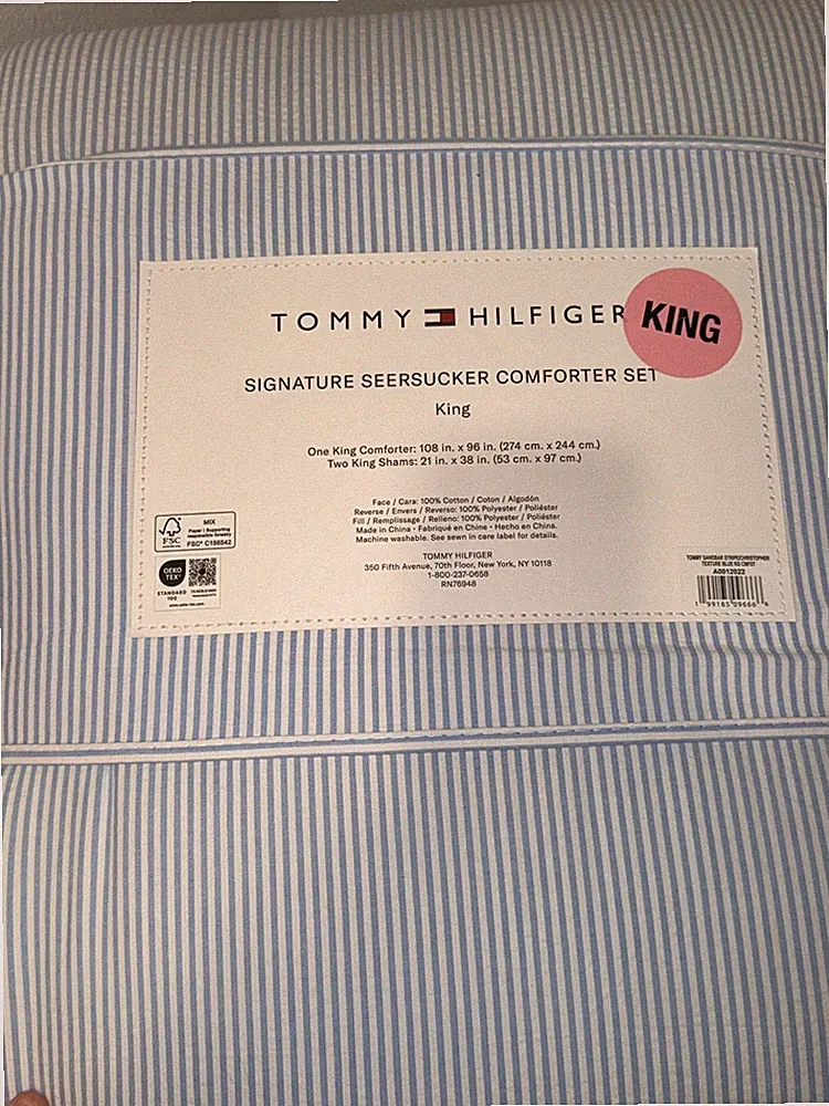 Tommy Hilfiger Blue Stripe Signature Seersucker Cotton king Comforter SET