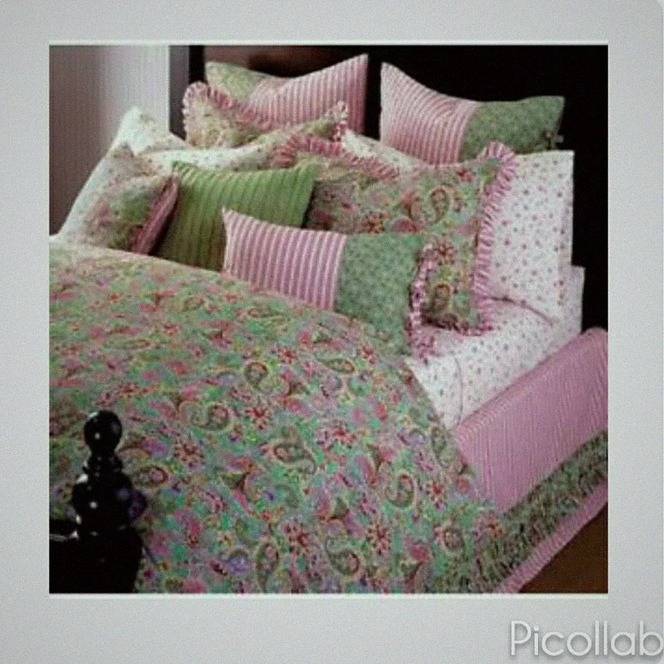 Tommy Hilfiger Bohemian Luxe Pink Green Floral Stripe Paisley Twin Bed Skirt New