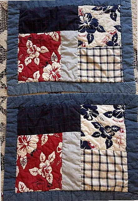 Tommy Hilfiger Denim Patchwork Quilt Hawaiian Pillow Shams Red white And Blue
