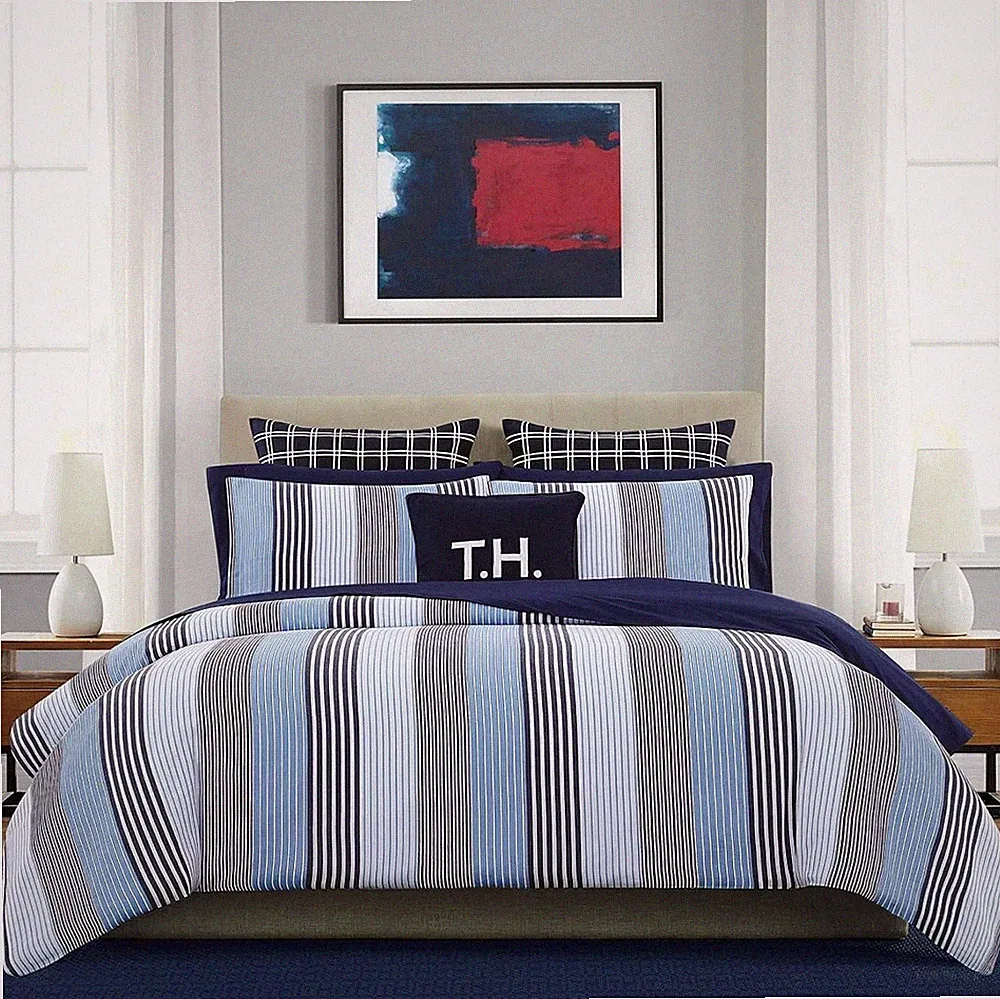 Tommy Hilfiger Indigo Club Duvet Cover Set,King,White/Blue