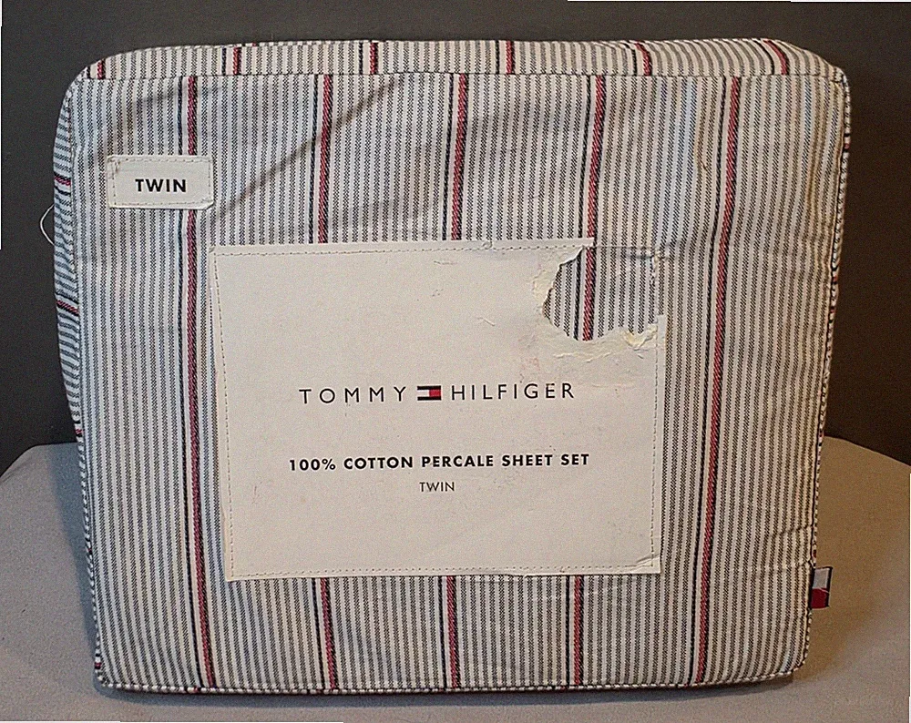 Tommy Hilfiger Ithaca Stripe Twin Sheet Set - 100% Cotton, White, Blue, and Red