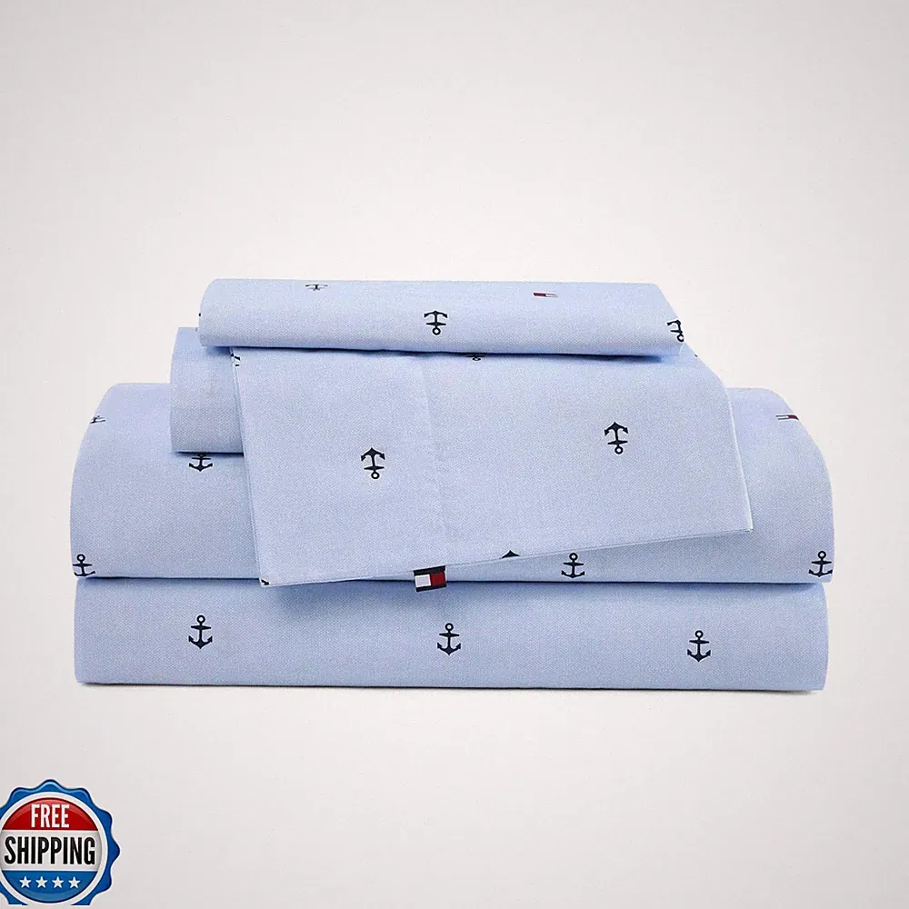 Tommy Hilfiger - King Bed Sheets, Crisp and Cool Cotton Percale Bedding with
