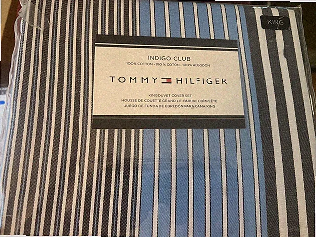 Tommy Hilfiger King Duvet Cover + 2 King Shams Indigo Club Stripe New