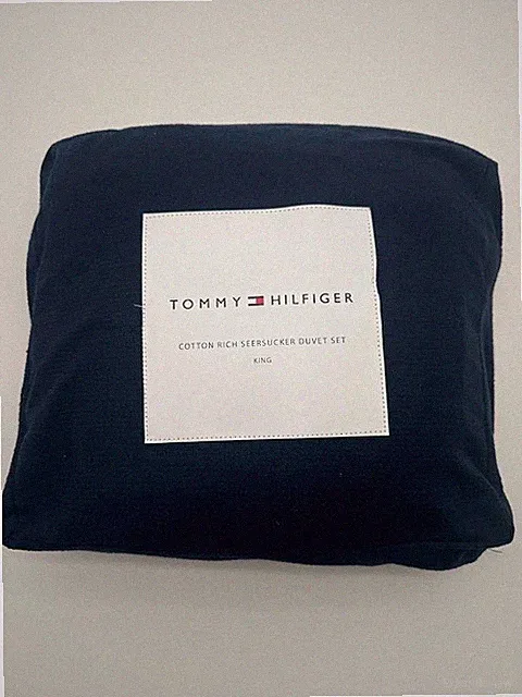Tommy Hilfiger King Seersucker Duvet Set Navy Red White Iconic Anniversary