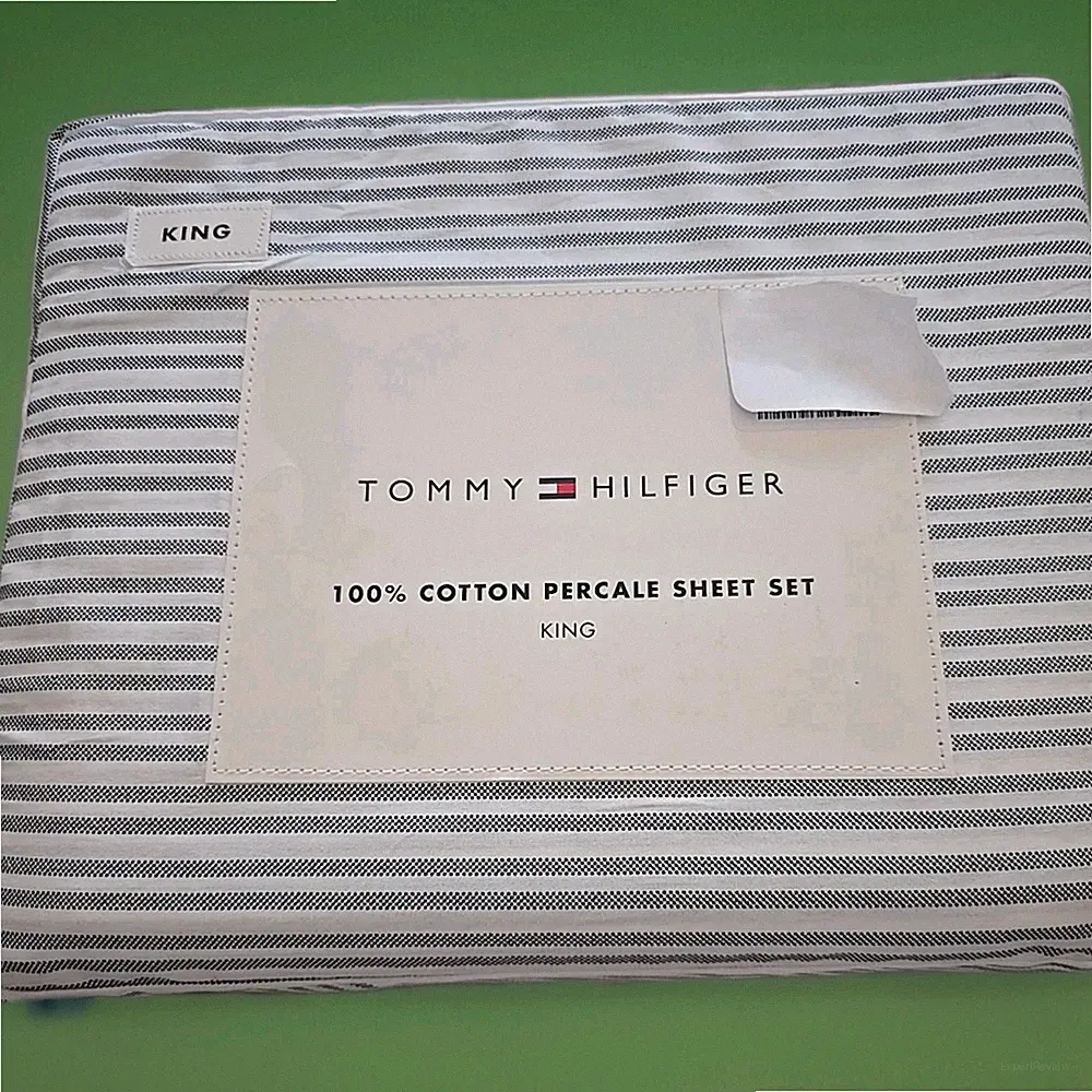 Tommy Hilfiger King Sheet Set 4pc, Cotton Percale, Forever Mini Stripe sheets NW
