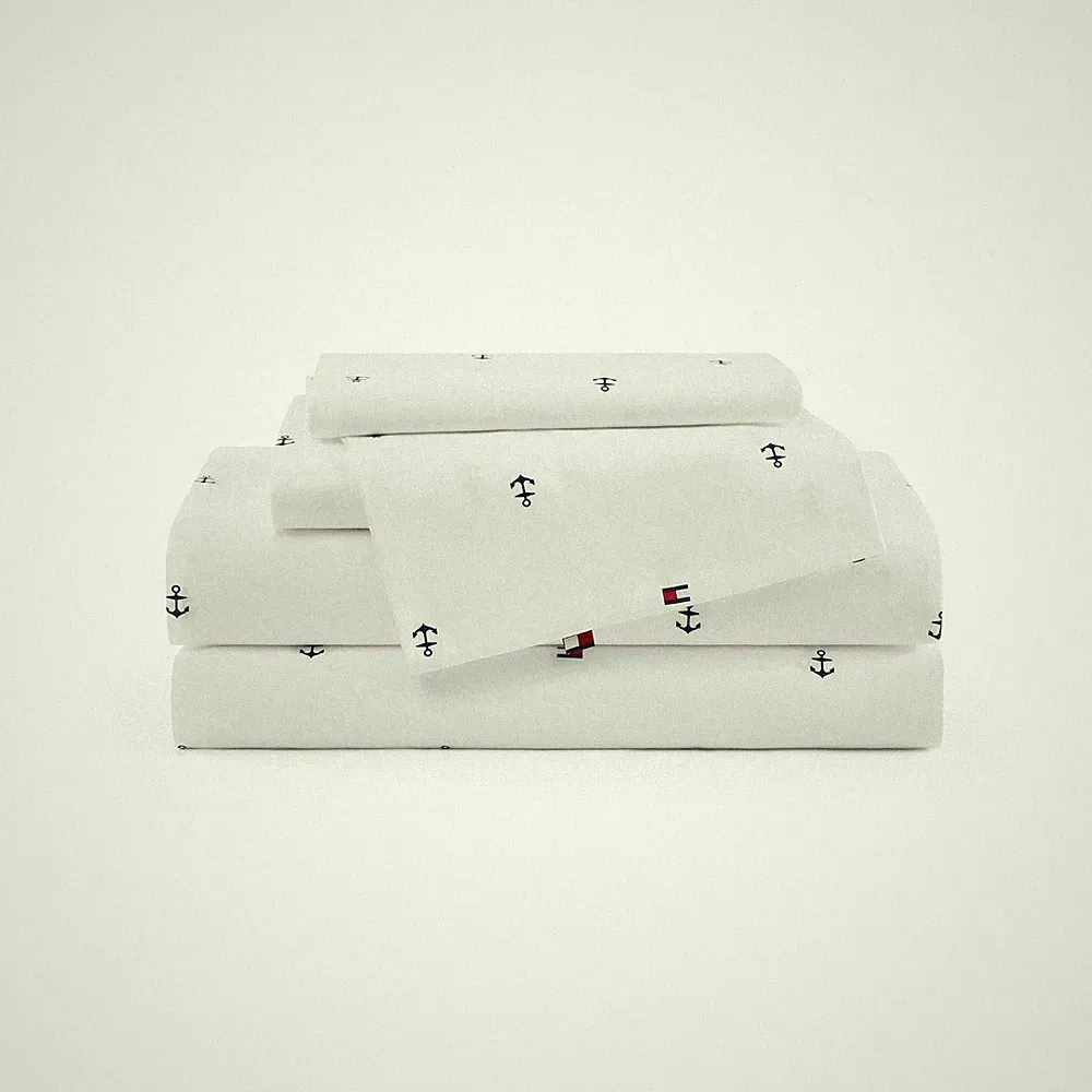 Tommy Hilfiger King Size Sheet Set Soft Cotton Percale Bedding with Crisp