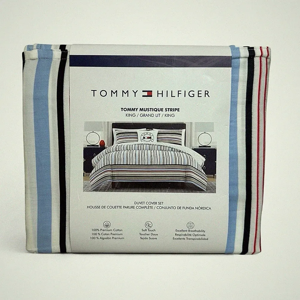 Tommy Hilfiger Mustique Stripe King Duvet Cover 2 King Pillow Shams Navy New