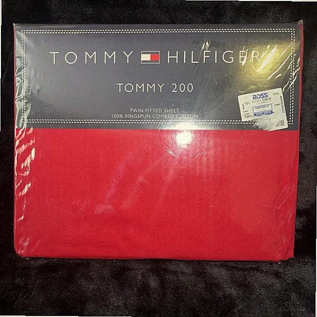 Tommy Hilfiger NEW Tommy 200 Red Twin Fitted Sheet 100% Ringspun Cotton