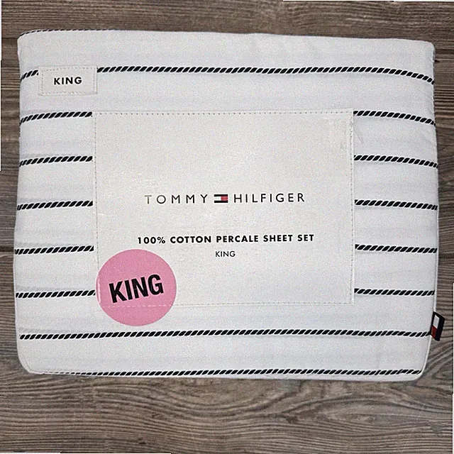 Tommy Hilfiger Rope Stripe KING Sheet Set 100% Cotton Blue White NEW