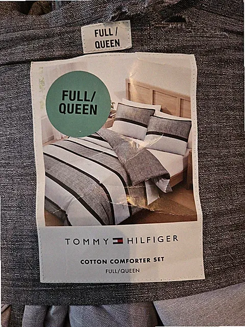 TOMMY HILFIGER Rugby Stripe Gray 3PC FULL/QUEEN Comforter Set