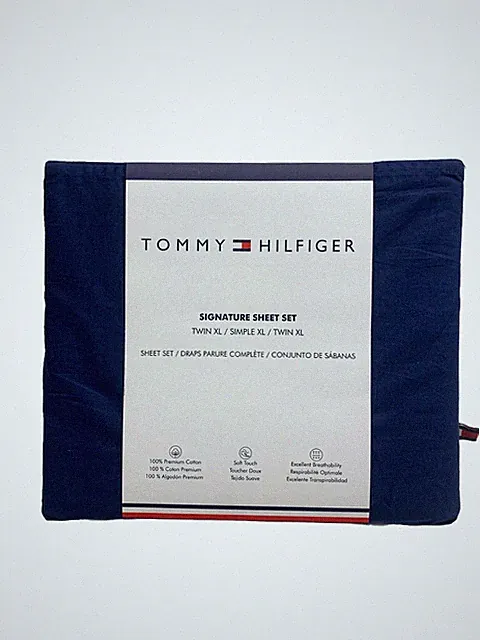 Tommy Hilfiger Solid Dark Blue Twn XL Signature Sheet Set 100% Premium Cotton