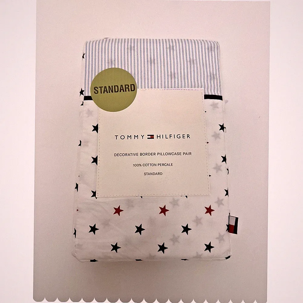 Tommy Hilfiger Standard White Star Stripe Pillowcase Set Cotton Percale
