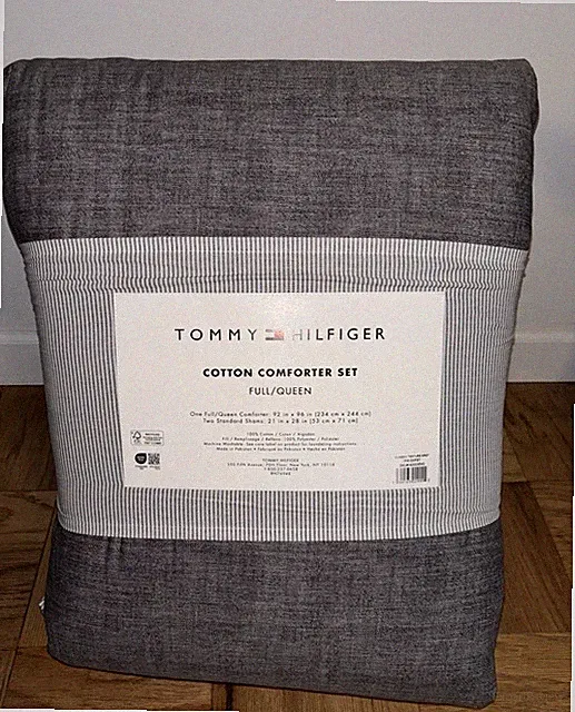 TOMMY HILFIGER Texture Gray Stripe 3PC FULL/QUEEN Comforter Set