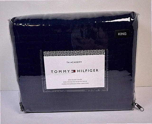 Tommy Hilfiger TH Academy King Duvet Cover Navy Blue Quilted Logo Pattern