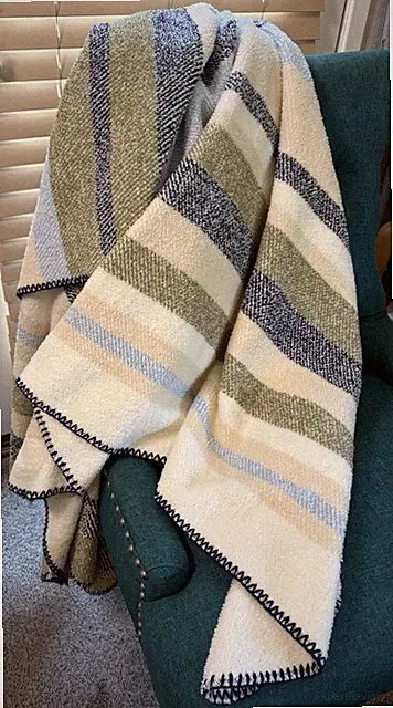 Tommy Hilfiger Throw Blanket 68”x 50” Soft Plush Stripes Beige, Blue, Tan Iconic