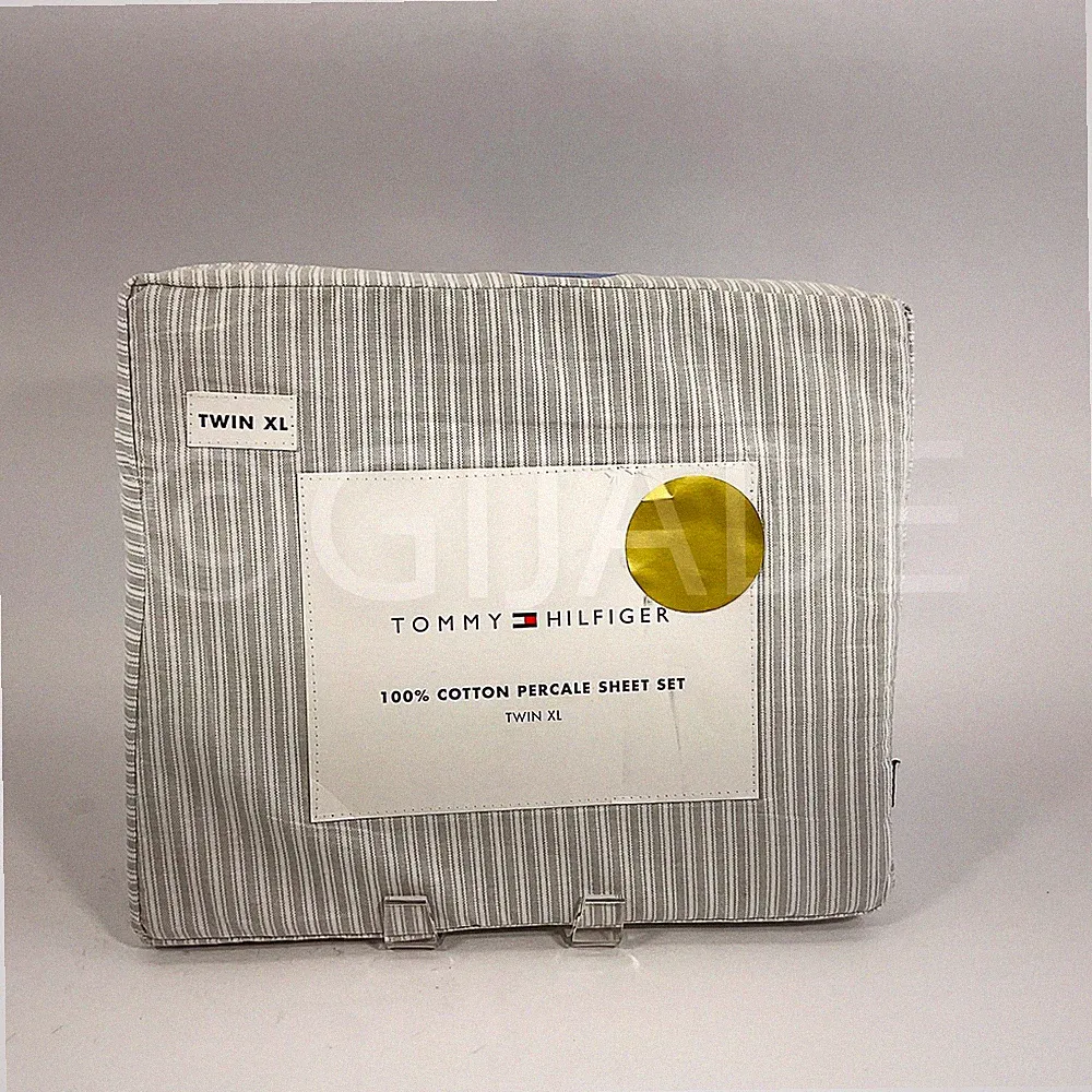 Tommy Hilfiger Twin Bed sheet Set Cotton Gray & White New