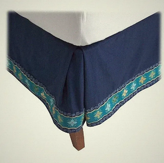 Tommy Hilfiger TWIN BEDSKIRT ~ Dharma 100% Cotton Navy w/ Bohemian Edge ~ NEW
