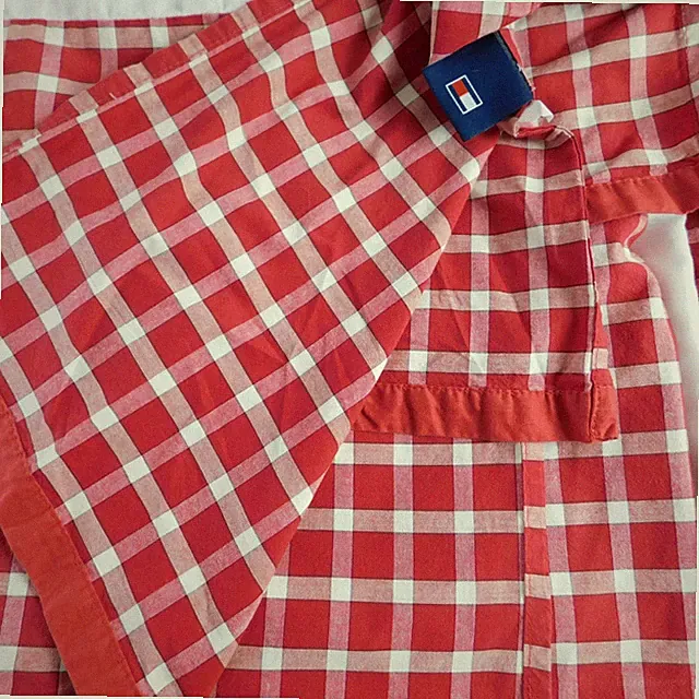 Tommy Hilfiger Twin Bedskirt Red Plaid Tailored Cotton Vintage Y2K Bedding 14.5"