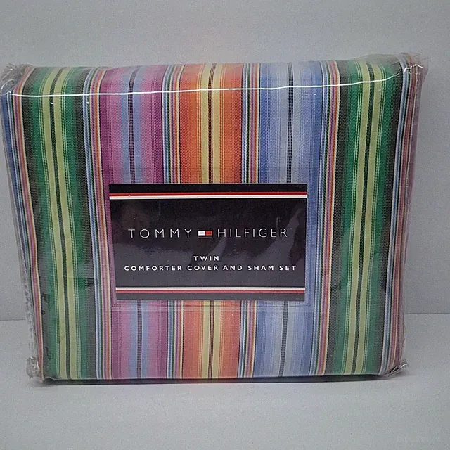 Tommy Hilfiger Twin Comforter Cover Set Pillow Sham Duvet Rainbow Multicolor