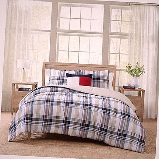 Tommy Hilfiger - Twin/Comforter Set, Cotton Twin XL Waterbury Plaid Blue