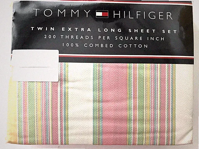 Tommy Hilfiger TWIN SHEET SET Camden Stripes ~ Xlong 3pc PASTEL ~ NEW