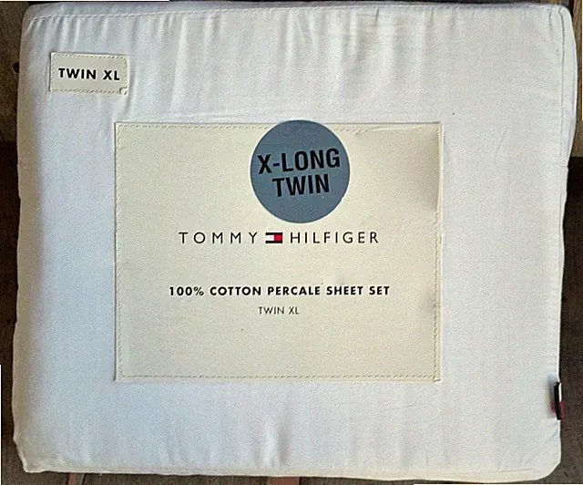 Tommy Hilfiger TWIN XL 100% Cool Crisp Cotton Percale Sheet Set BRIGHT WHITE