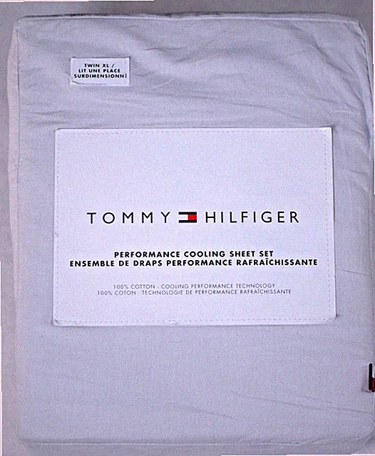 Tommy Hilfiger TWIN XL Sheets 3PC Set Light Gray Performance Cooling 100% Cotton