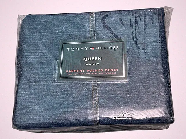Vintage Tommy Hilfiger Queen Bedskirt Garment Washed Denim In Packaging