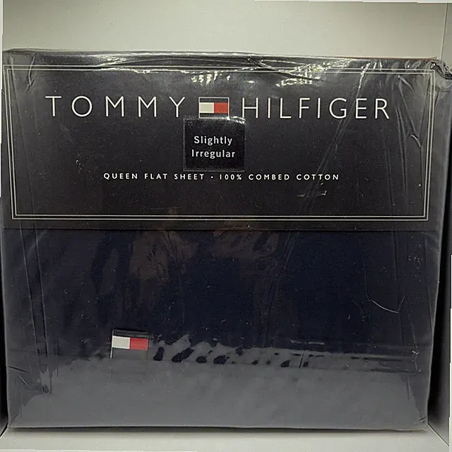 Vintage Tommy Hilfiger Queen Flat Sheet Navy Blue 100% Combed Cotton NIP