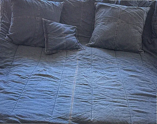 VTG Tommy Hilfiger Blue Denim Jean Reversible Queen Comforter And Pillow Shams