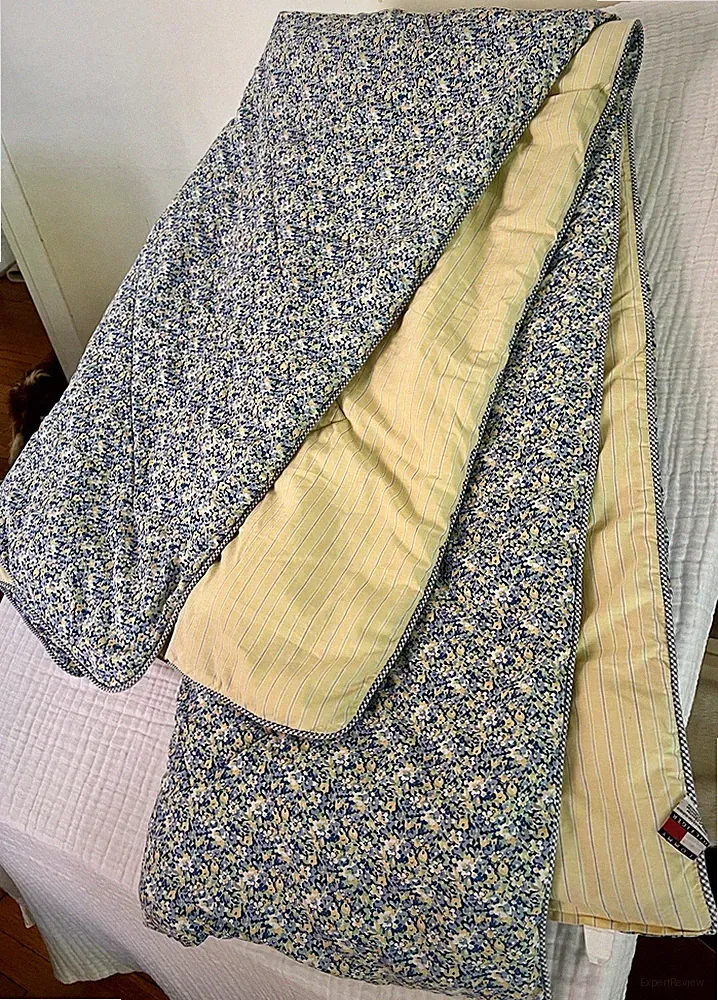 Vtg Tommy Hilfiger Elizabeth Anne Queen Comforter Blue Yellow Floral Striped Rev