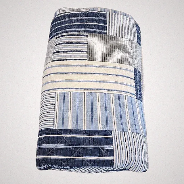 Vtg Tommy Hilfiger Nautical Patchwork Reversible Cotton Quilt TWIN Blue WhiteY2K